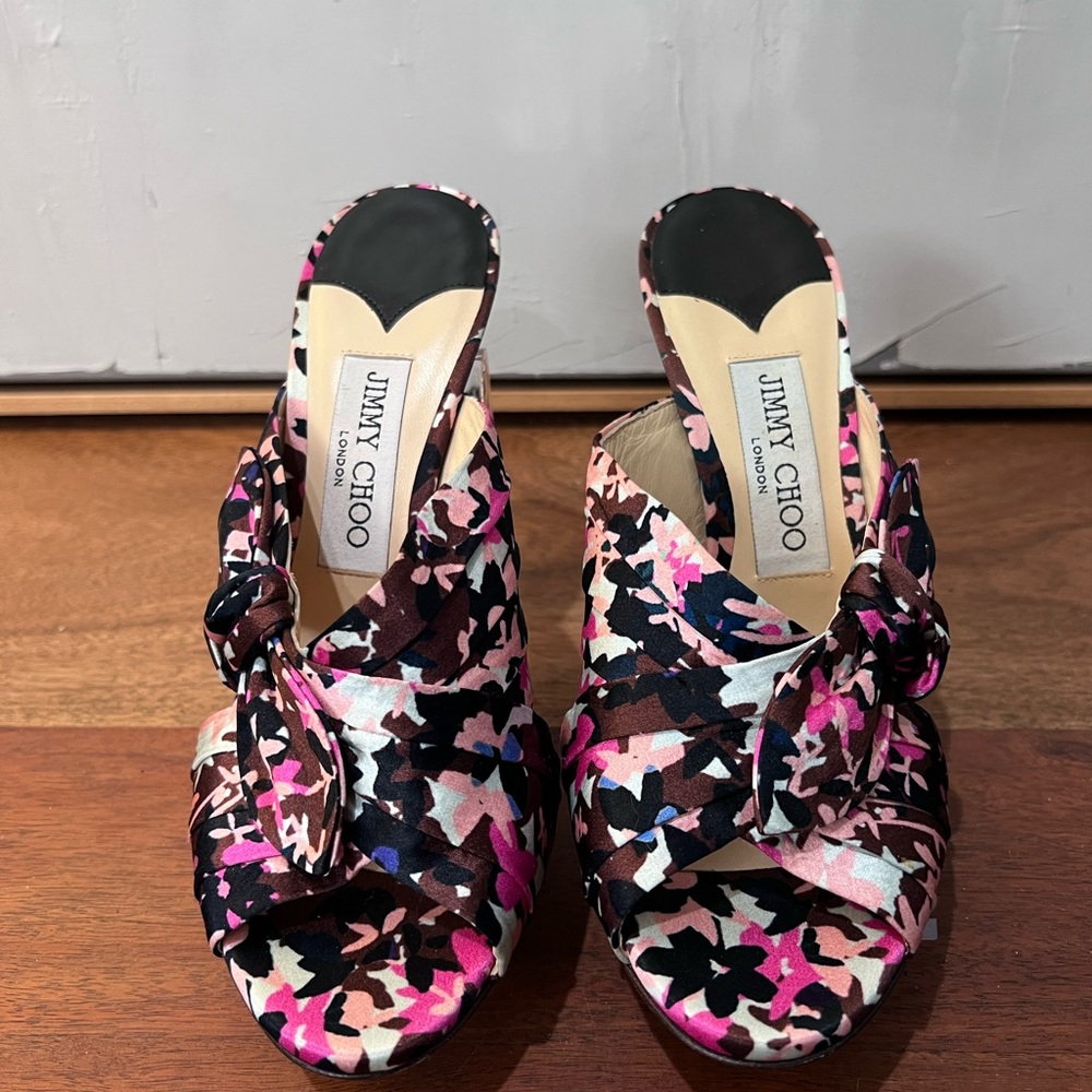 Jimmy Choo Floral Mules - Pink and Brown